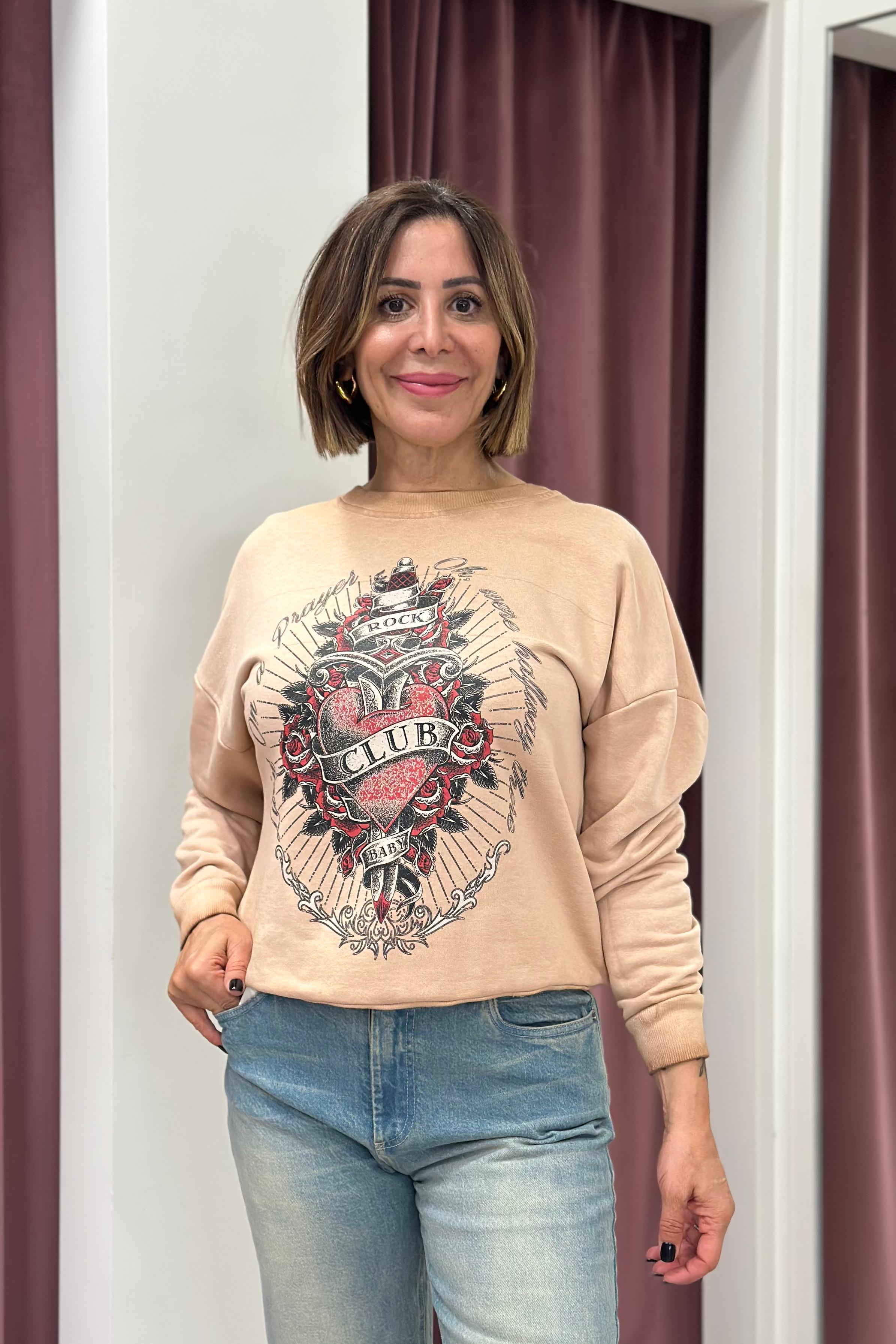 Haveone-Felpa girocollo stampa cuore - phard FFW-Q010
