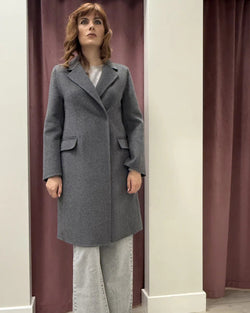 Cappotto Media Lunghezza con Abbottonatura Laterale – Grigio Scuro, Handmade, TF0073