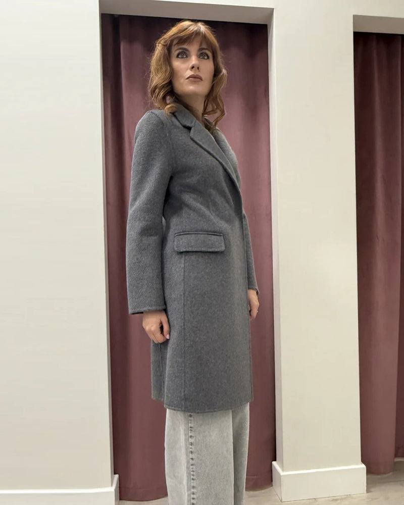 Cappotto Media Lunghezza con Abbottonatura Laterale – Grigio Scuro, Handmade, TF0073