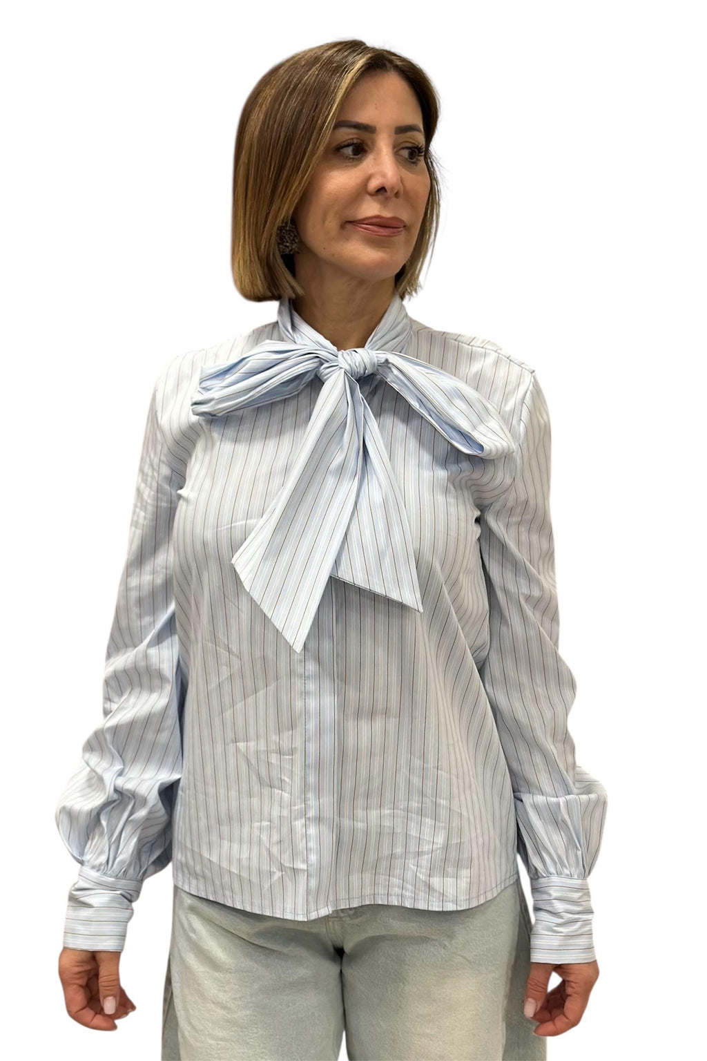 CAMICIA CON FIOCCO CELESTE