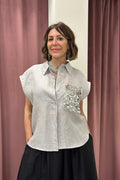 Camicia 100% lino tasca paillette – Tensione in S26CH12 GRIGIA