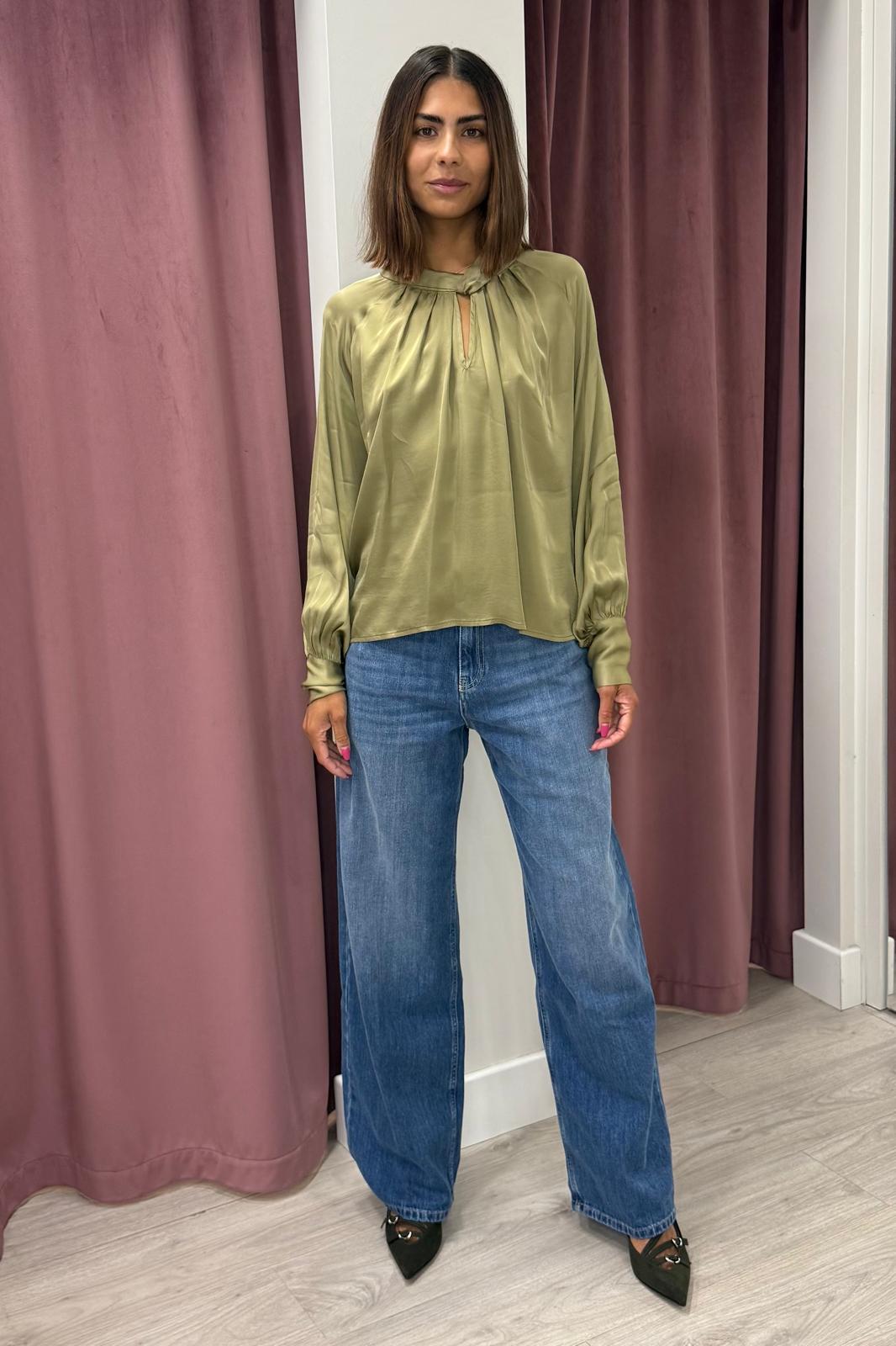 Blusa collo incrocio verde muschio – Have OneCWG-Q008