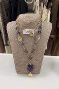 COLLANA LUNGA DORATA CON PIETRA VIOLA