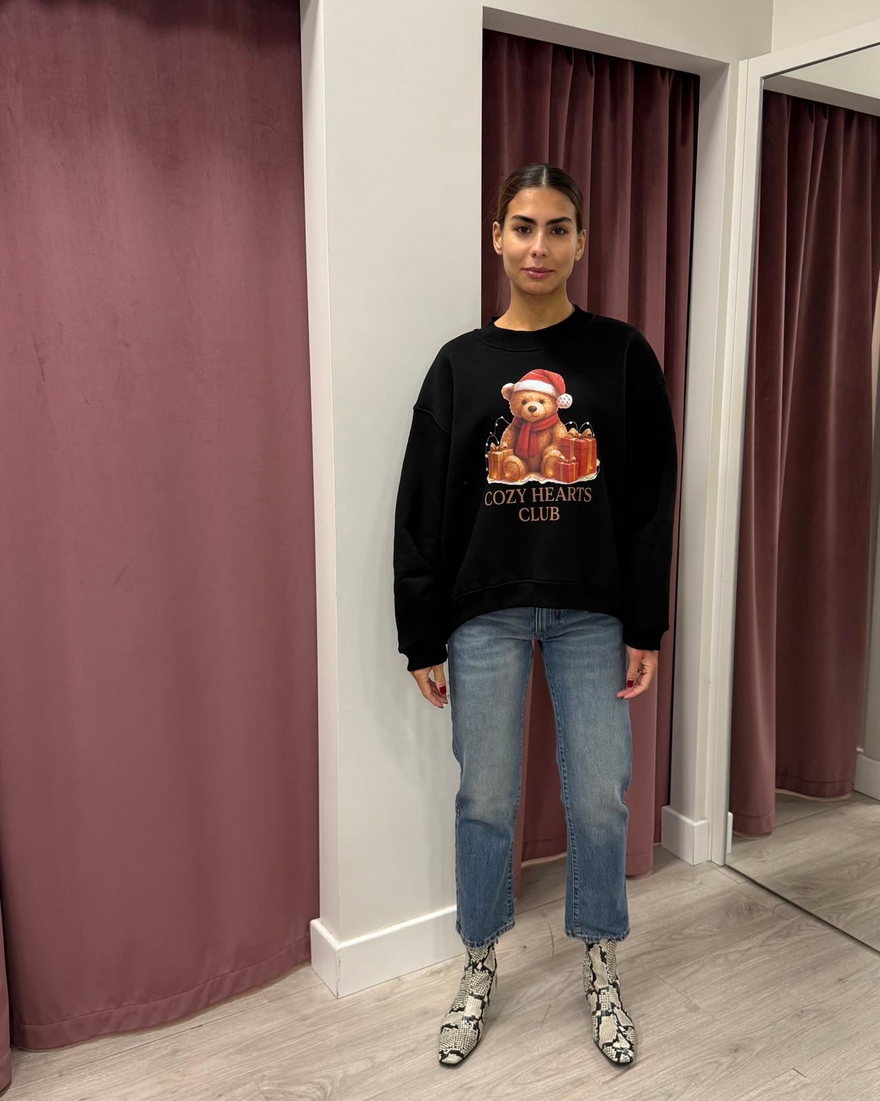 Vicolo-Felpa stampa orsetto "COZY HEARTS..." - Nero