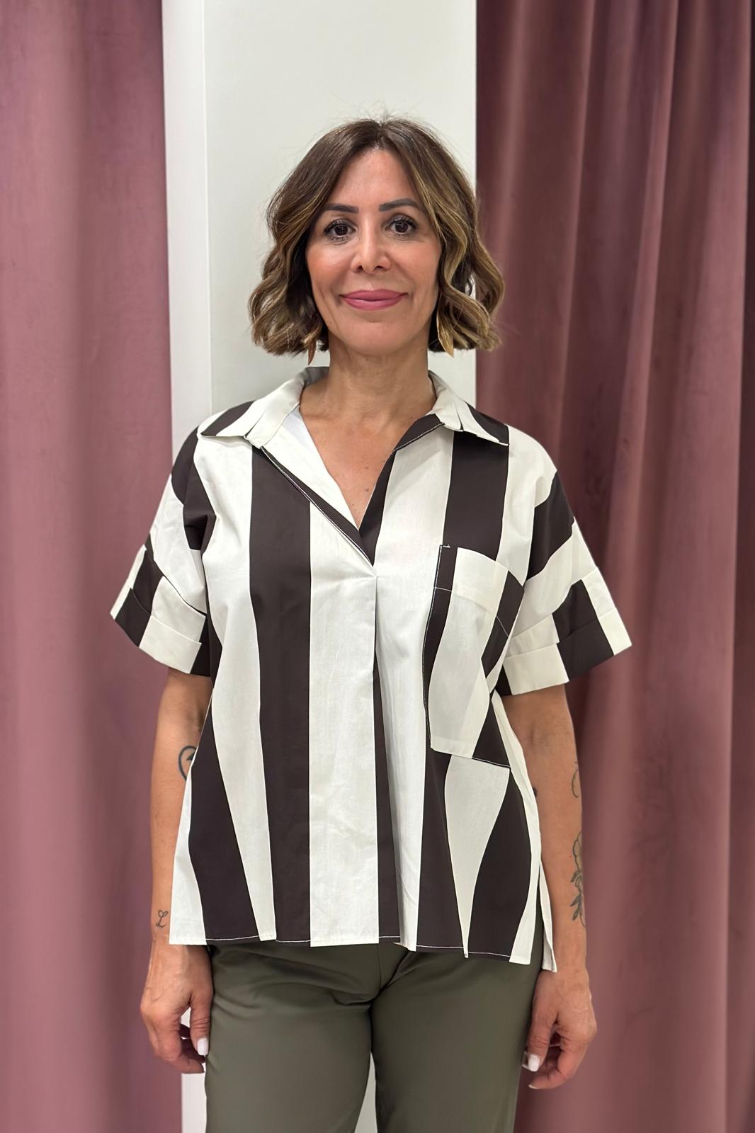Vicolo - Blusa mezza manica rigata Art. TAB2907  BURRO E MORO