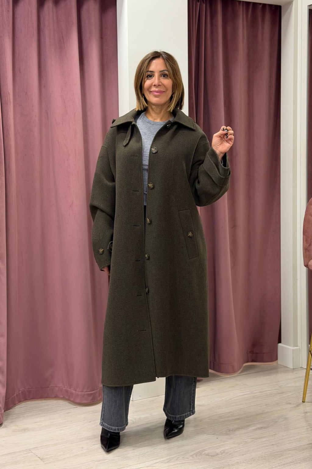cappotto lungo check cappuccio - Verde militare VICOLO OVER