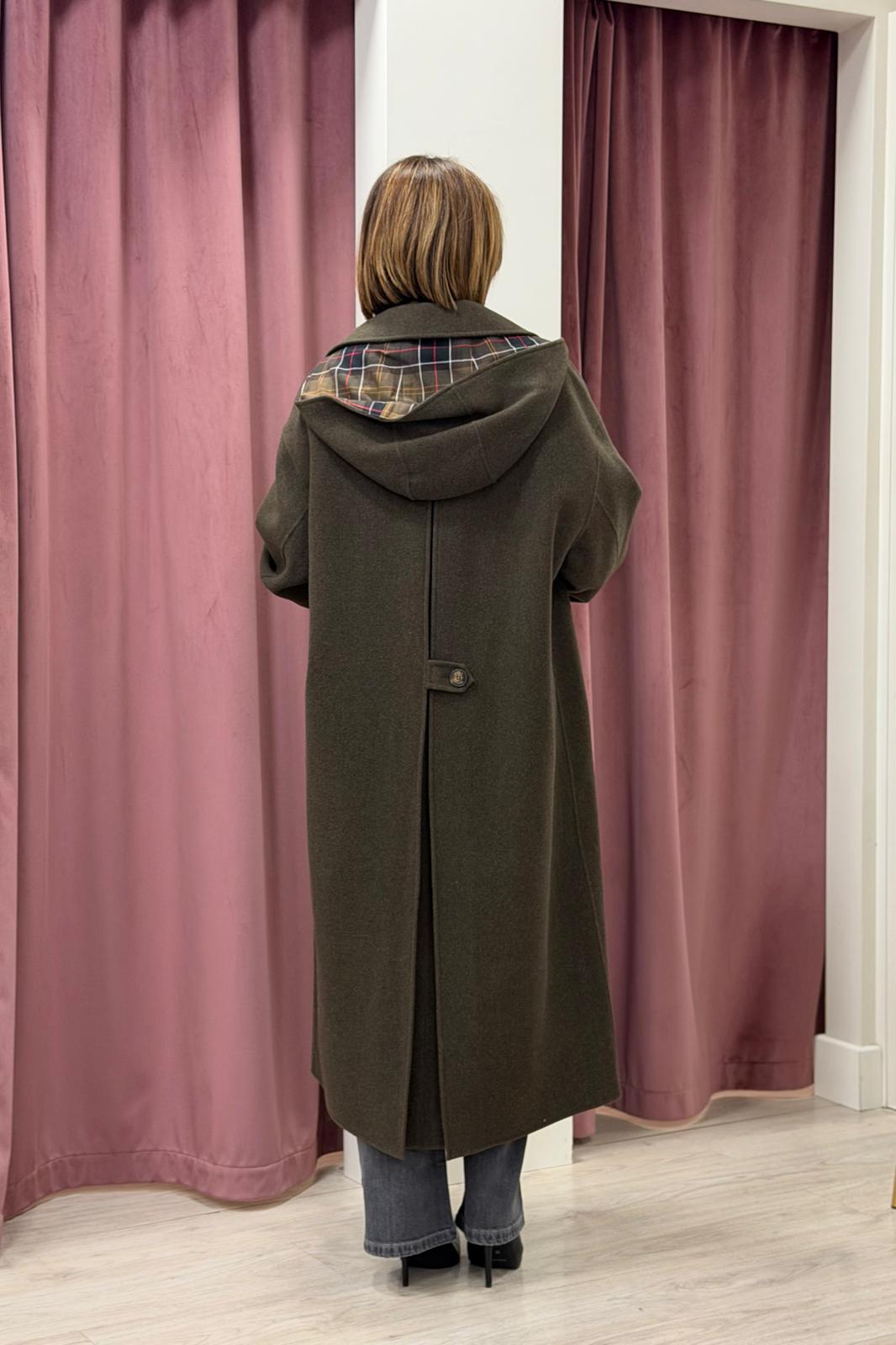 cappotto lungo check cappuccio - Verde militare VICOLO OVER