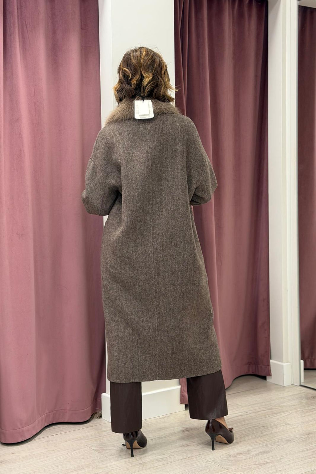 Cappotto da donna con lana VICOLO FANGO COLLO PELLICCIA REMOVIBILE