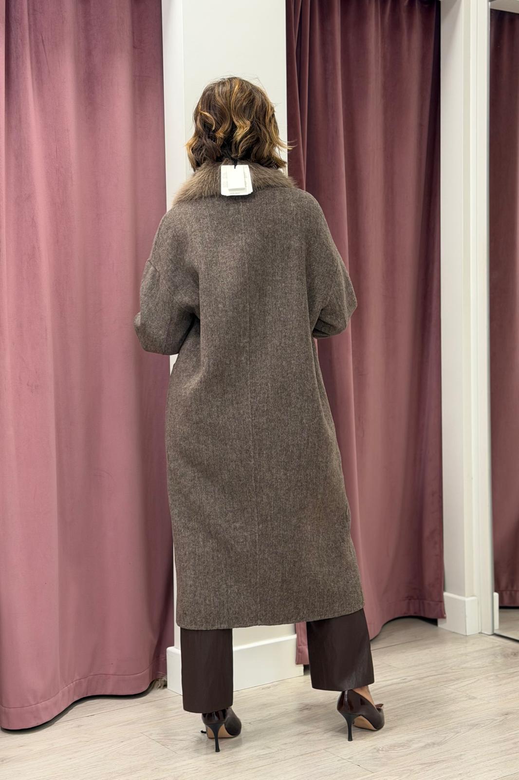 Cappotto da donna con lana VICOLO FANGO COLLO PELLICCIA REMOVIBILE