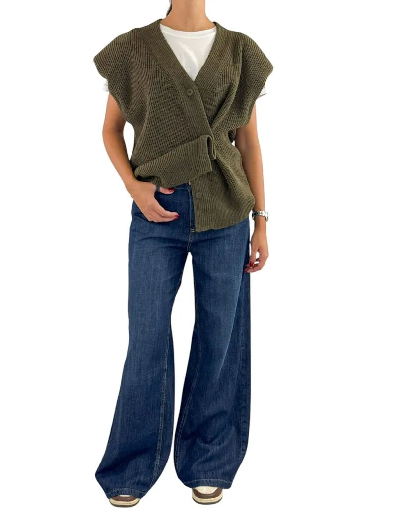 Gilet in maglia con spalline – Haveone LFP-P003 VERDE MILITARE