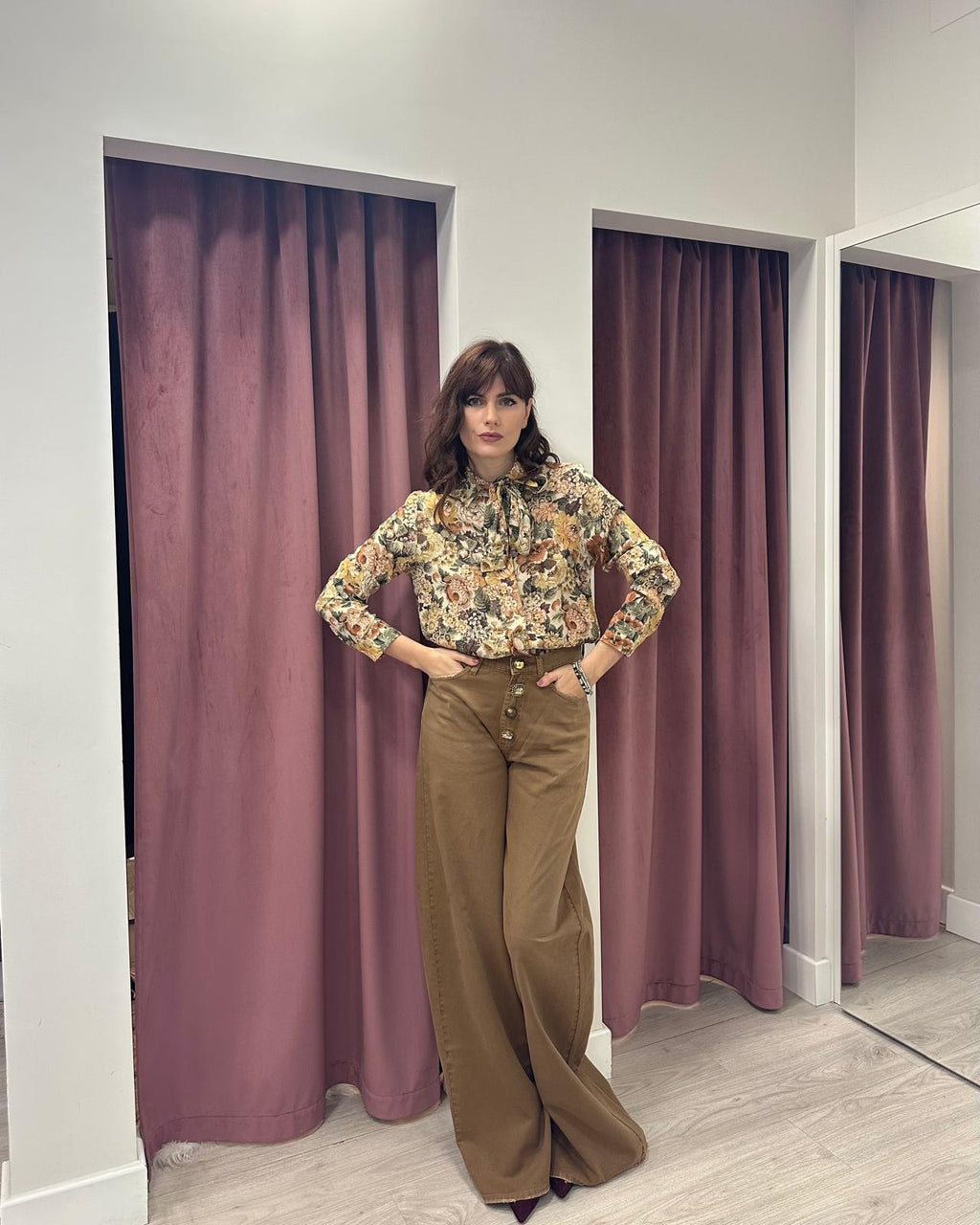 Vicolo - Jeans YVES palazzo con bottoni gioiello Art. DF5057  tabacco