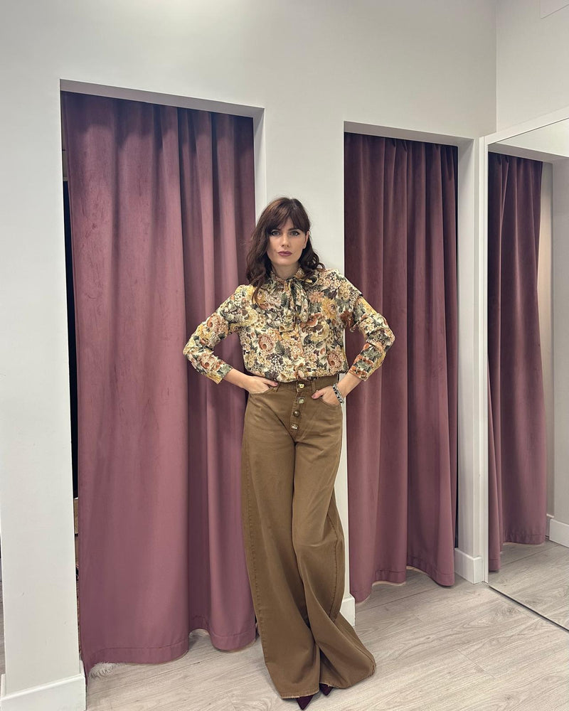 Vicolo - Jeans YVES palazzo con bottoni gioiello Art. DF5057  tabacco