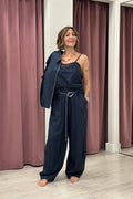 PANTALONE  LINO E VISCOSA BLU