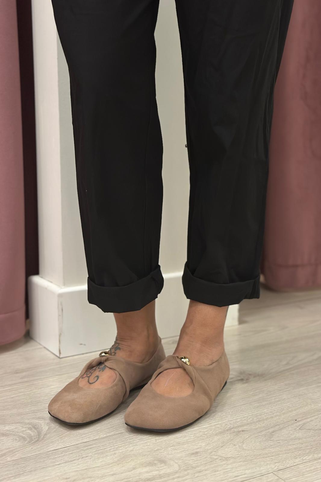 Ballerina fibbia elastica camoscio visone CON FIBBIA DORATA