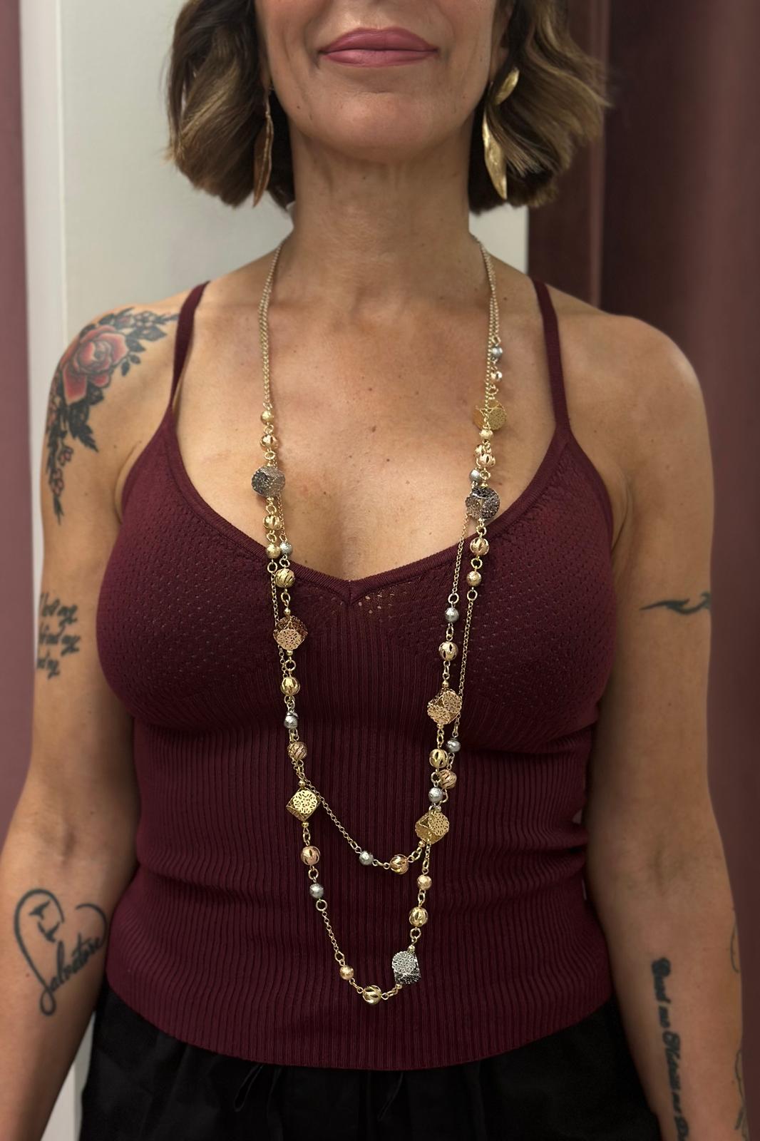 COLLANA LUNGA ARGENTO E ORO