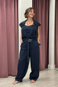 GILET LINO E VISCOSA BLU