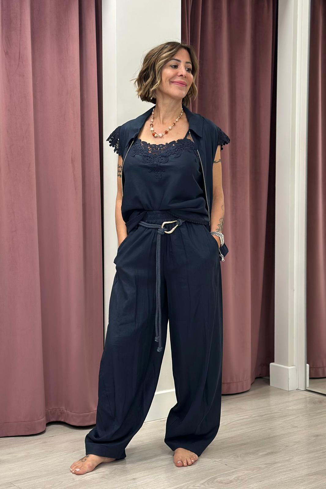 GILET LINO E VISCOSA BLU