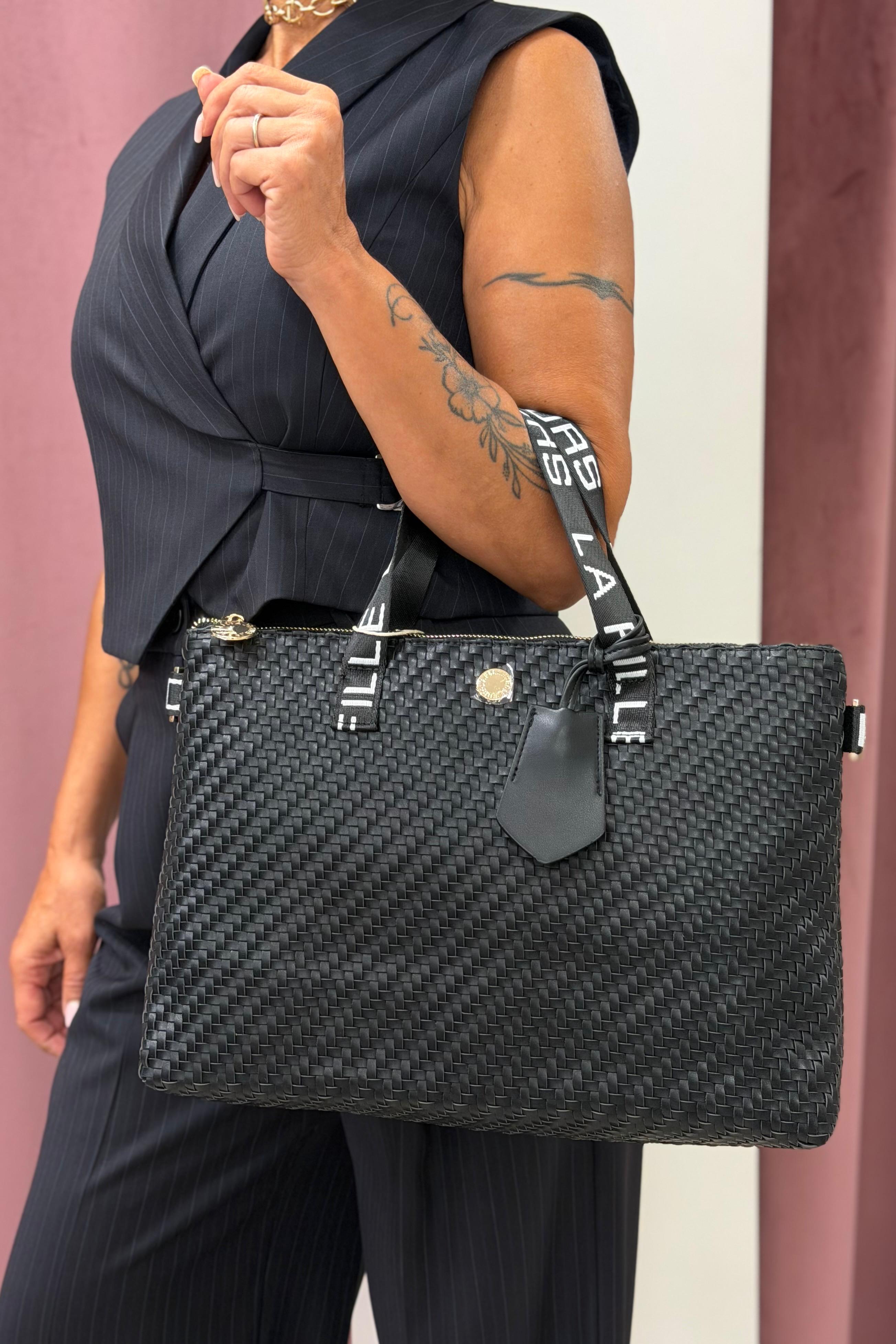 Borsa CARACAS MED INTRECCIATO BLACK