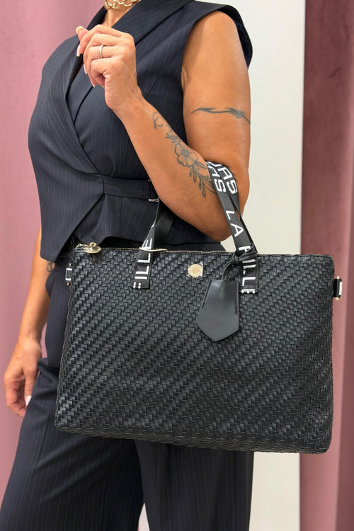 Borsa CARACAS MED INTRECCIATO BLACK