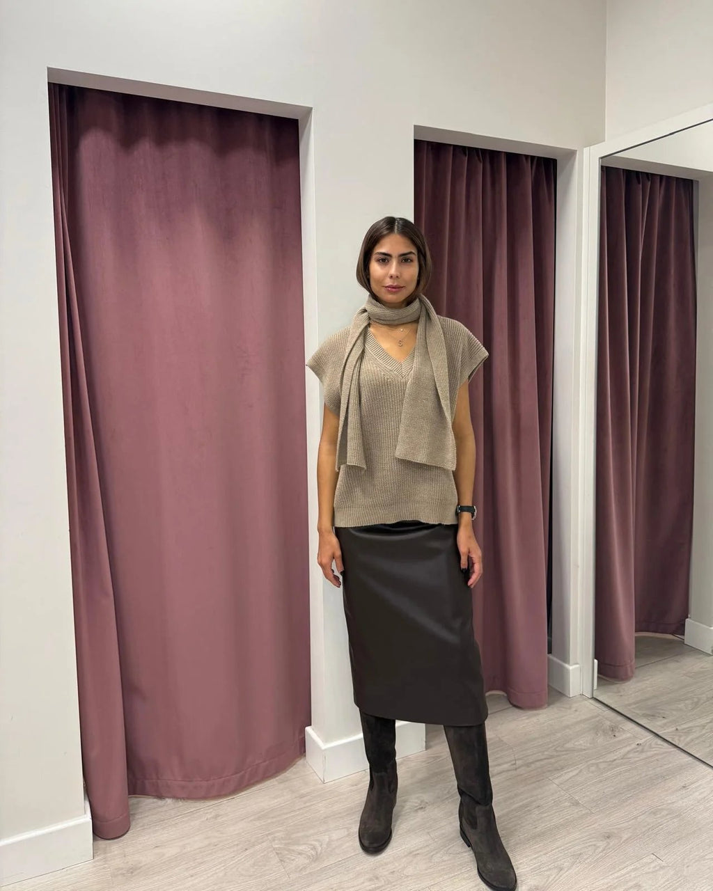 Haveone-Gilet scollo v misto alpaca coste inglesi - antracite LFP-P050