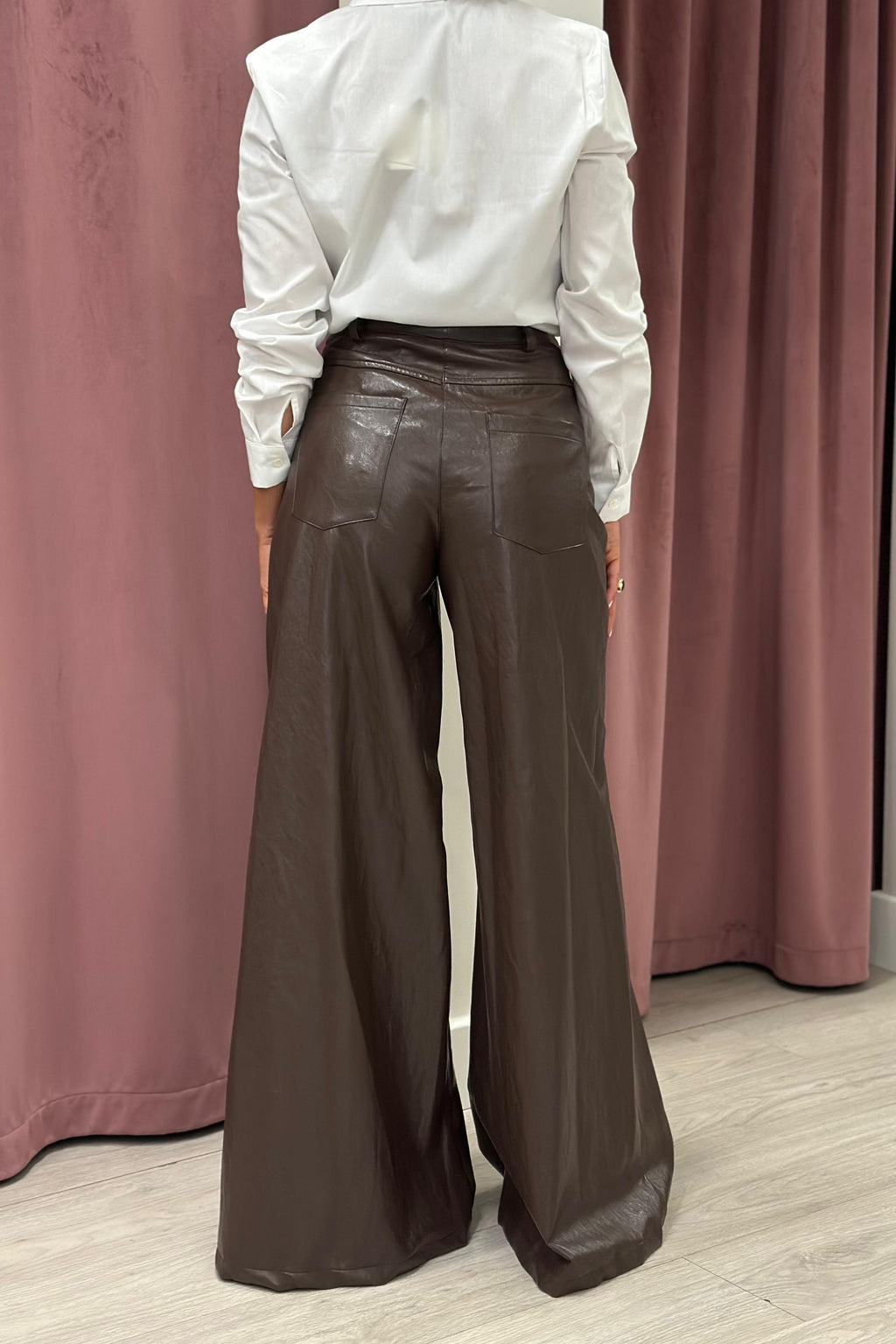 PANTALONE LARGO DI ECOPELLE MORO PVI-R131 HAVEONE