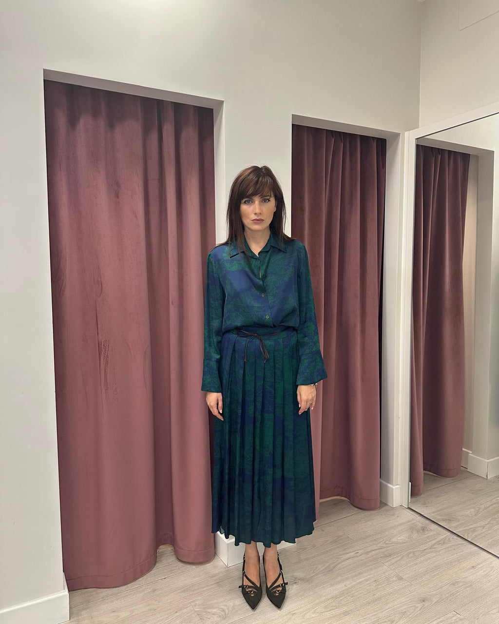 Camicia Fantasia Verde e Blu in 100% Viscosa – TEAI25-2056