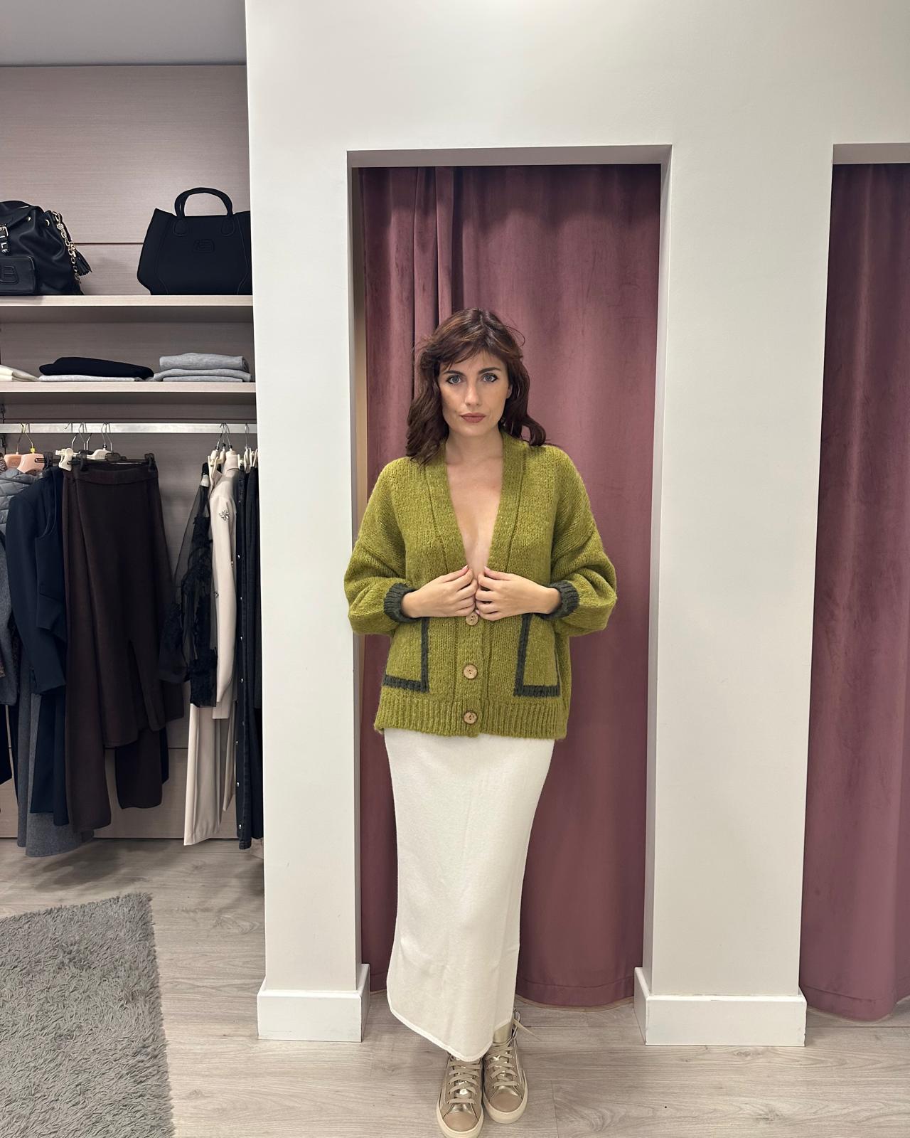 Haveone-Cardigan misto alpaca con tasche BICOLORE JIT-P023