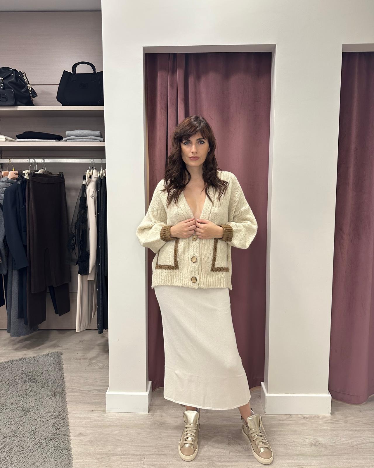 Haveone-Cardigan misto alpaca con tasche BICOLORE JIT-P023