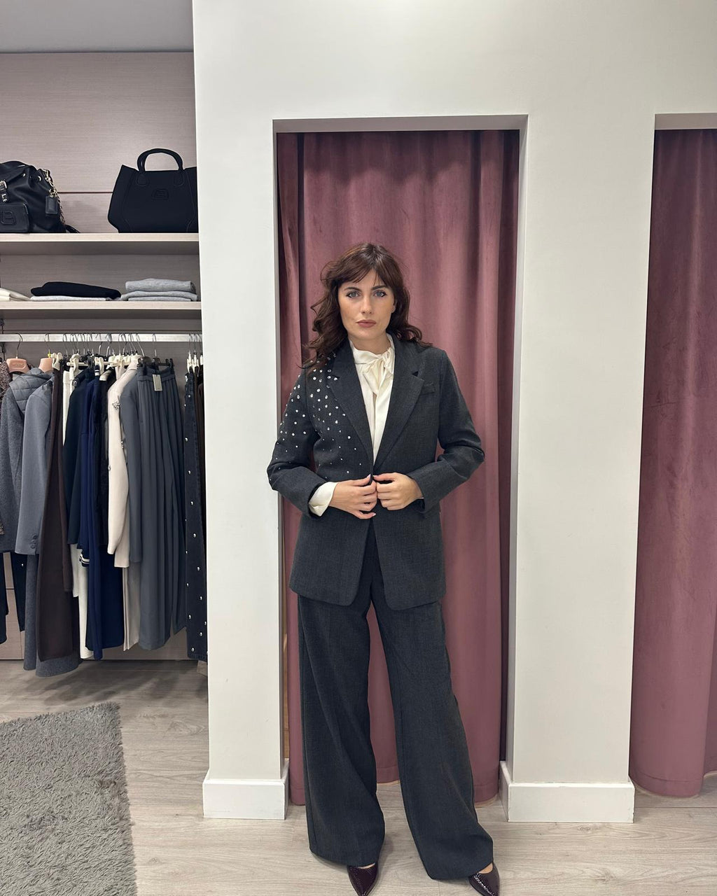 Haveone-Pantalone dritto con pinces - grigio melange PGE-P068