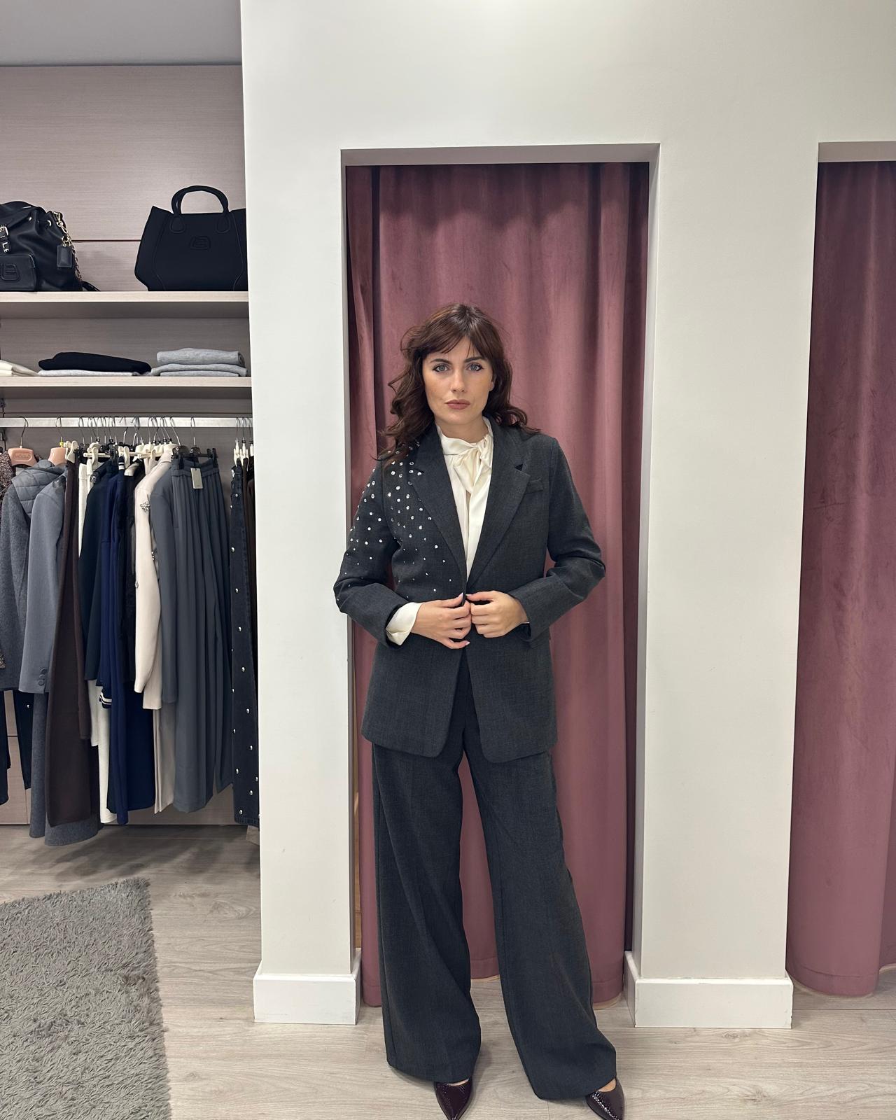 Haveone-Pantalone dritto con pinces - grigio melange PGE-P068