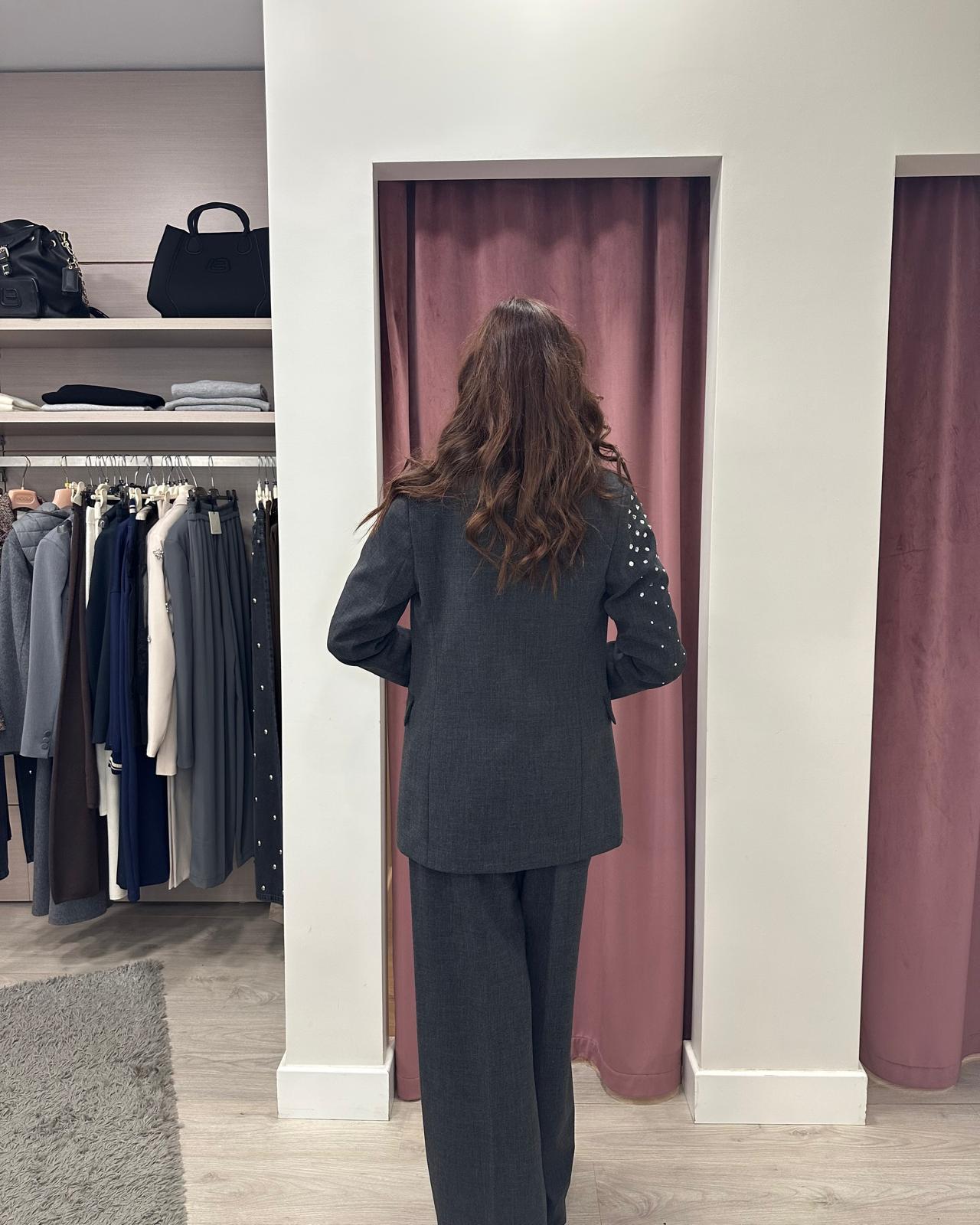 Haveone-Giacca un bottone con strass - grigio melange JGE-P033