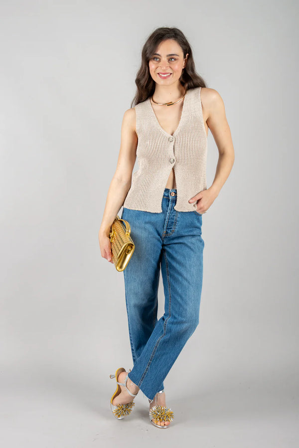 VICOLO - 55028D - GILET MAGLIA CON 2 BOTTONI BEIGE