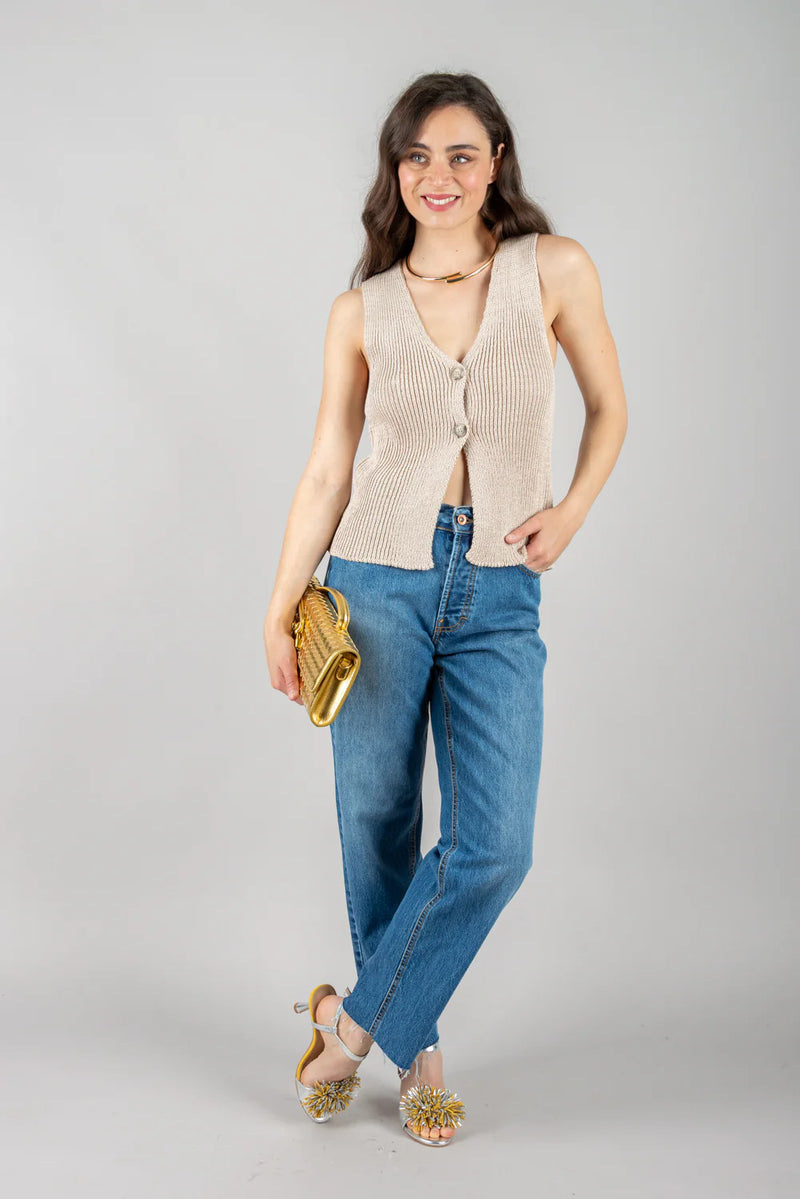 VICOLO - 55028D - GILET MAGLIA CON 2 BOTTONI BEIGE
