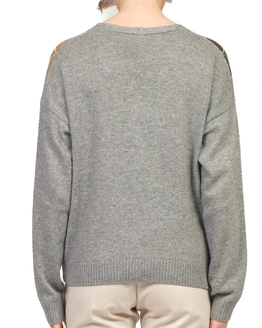 Cardigan rombi scollo V Art. D82038  Grigio/Cammello/Moro