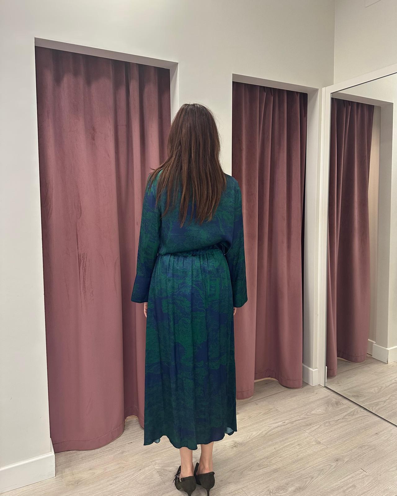 Gonna Lunga Plissettata in Fantasia Blu e Verde –TEAI25-6013