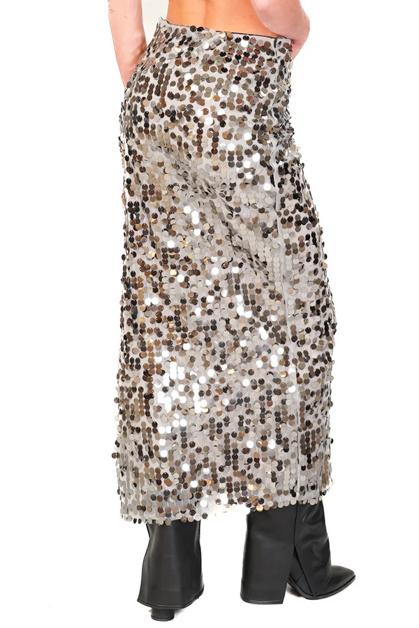 Haveone-Gonna maxi paillettes spacco laterale - grigio