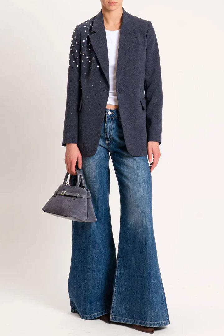 Haveone-Giacca un bottone con strass - grigio melange JGE-P033