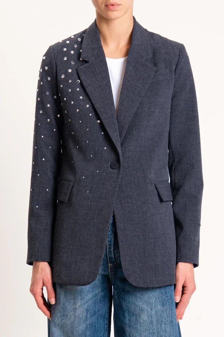 Haveone-Giacca un bottone con strass - grigio melange JGE-P033