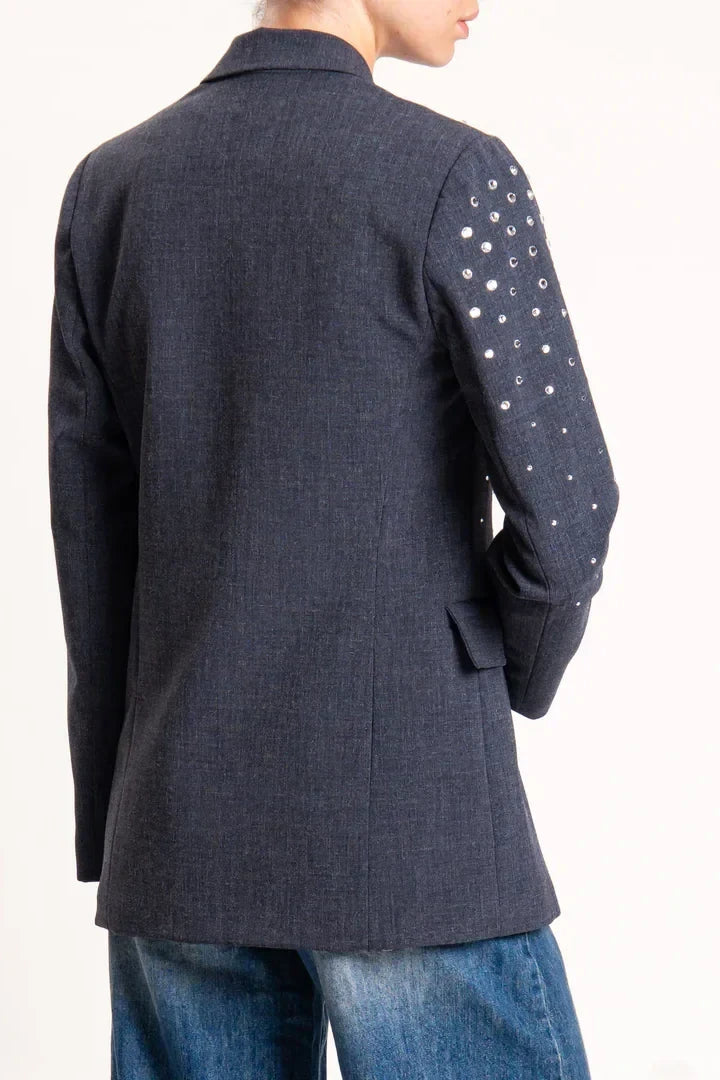 Haveone-Giacca un bottone con strass - grigio melange JGE-P033