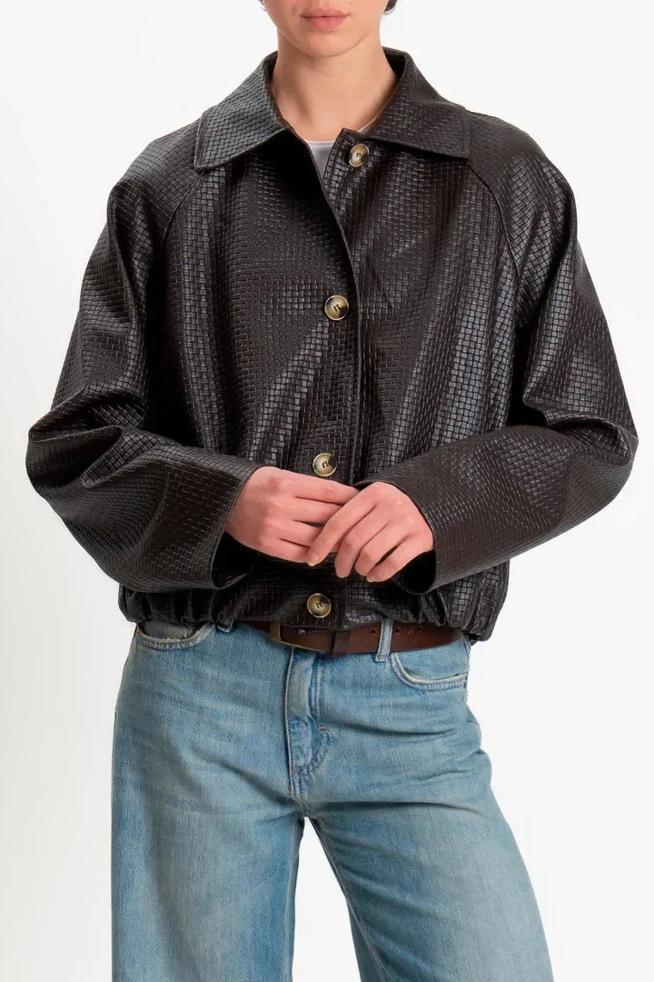 Haveone-Bomber similpelle intrecciata - moro KNO-Q056