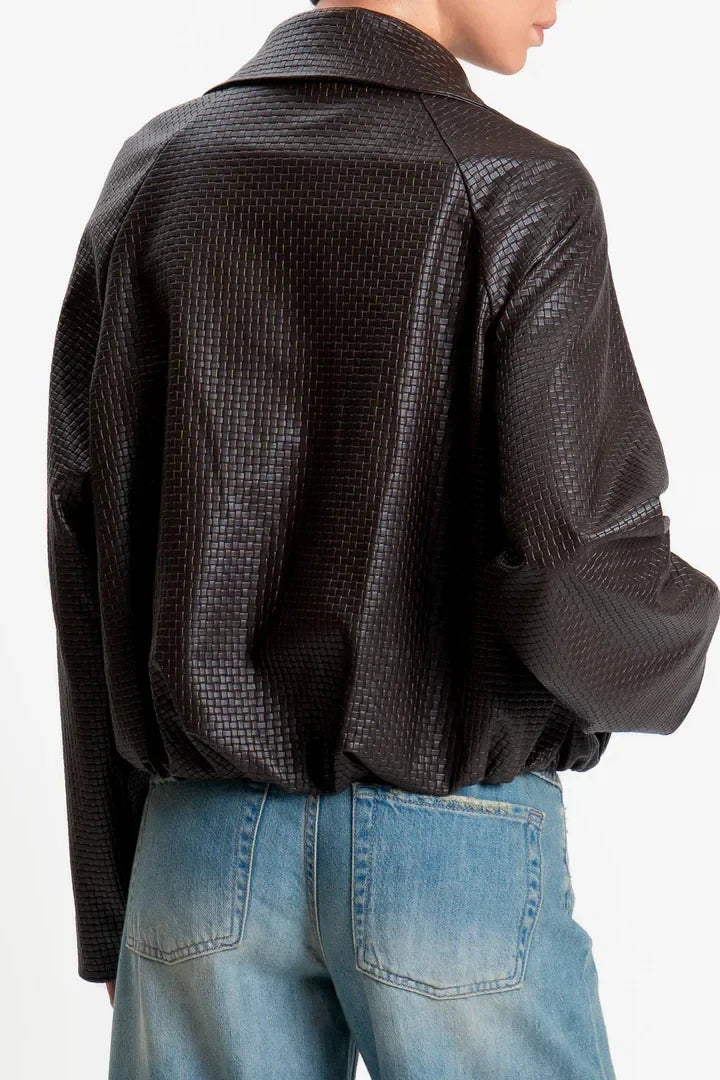 Haveone-Bomber similpelle intrecciata - moro KNO-Q056