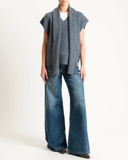 Haveone-Gilet scollo v misto alpaca coste inglesi - antracite LFP-P050