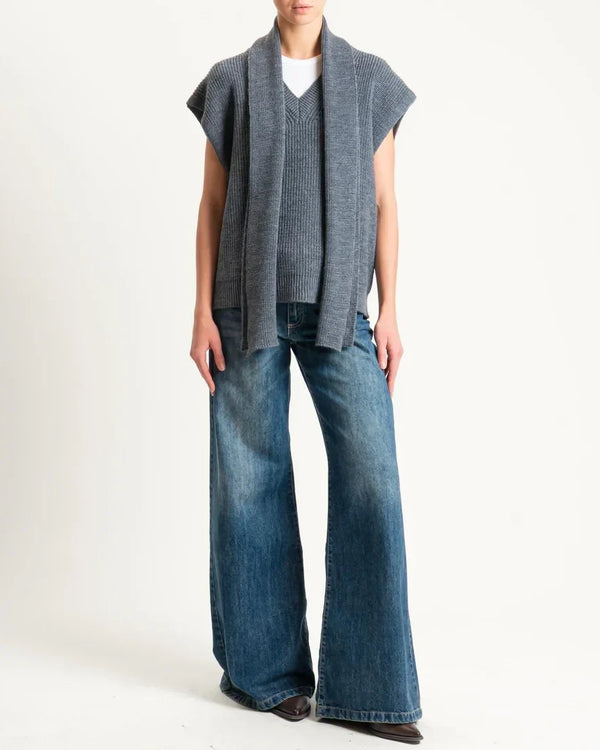 Haveone-Gilet scollo v misto alpaca coste inglesi - antracite LFP-P050
