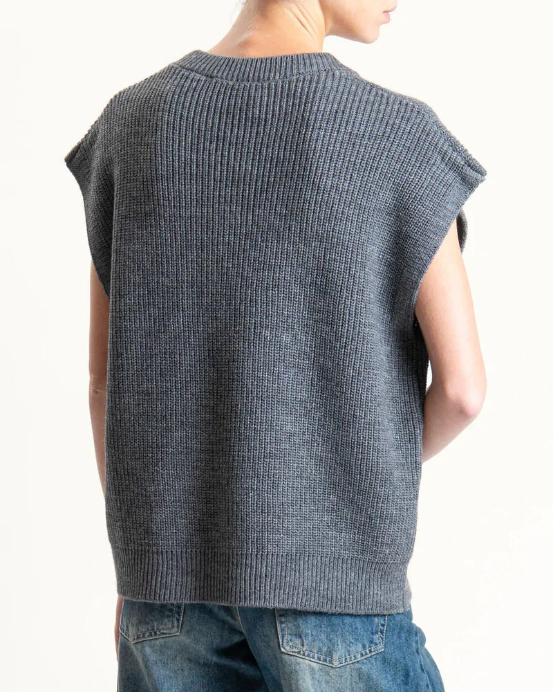 Haveone-Gilet scollo v misto alpaca coste inglesi - antracite LFP-P050