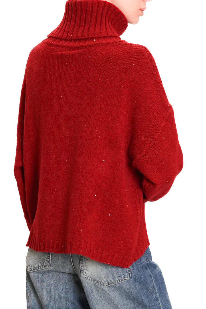 Haveone-Maglia collo alto con micro paillettes - Bordeaux