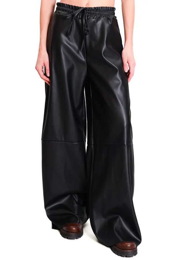 Haveone-Pantalone similpelle con coulisse - nero