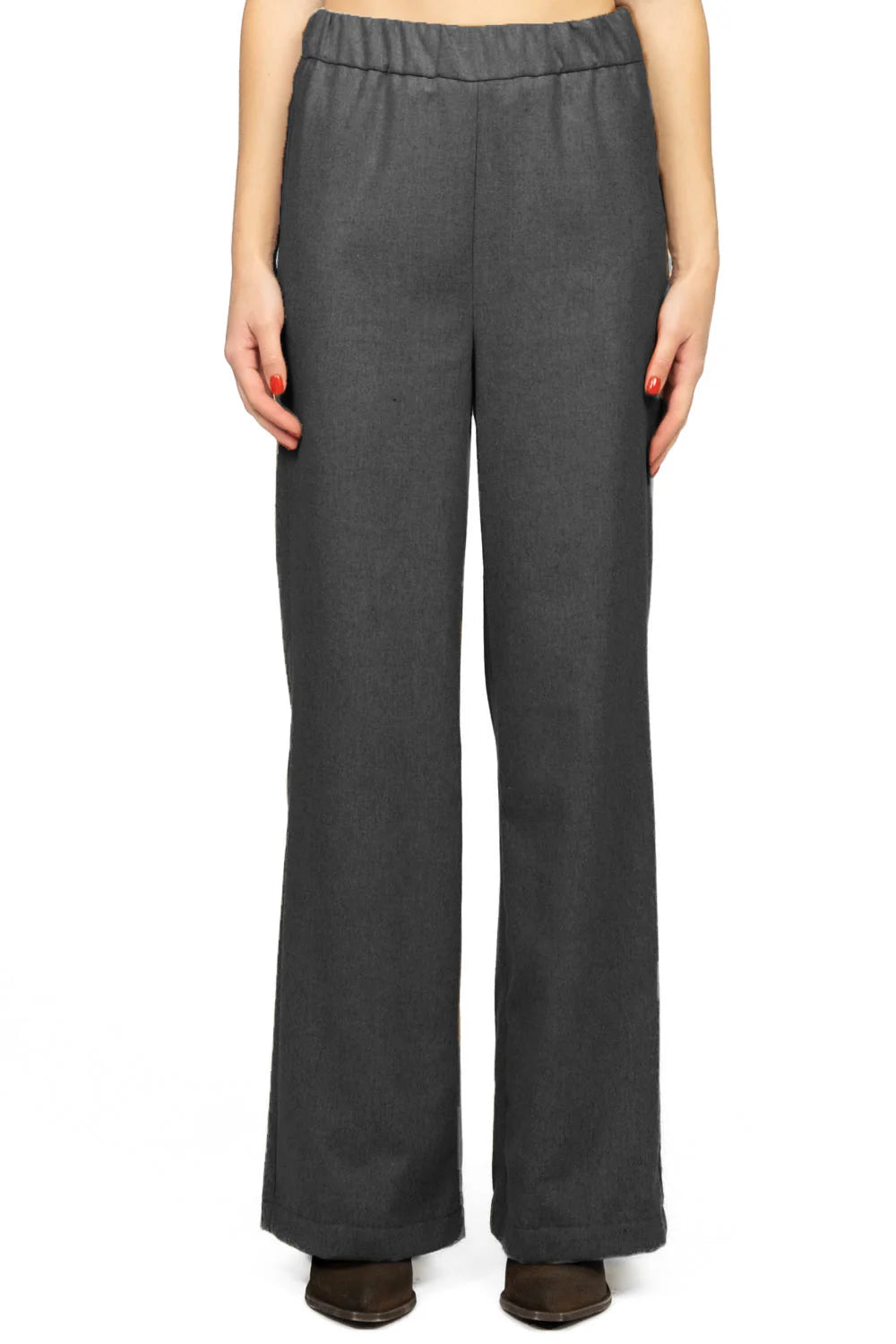 Vicolo - Pantalone palazzo flanella con elastico Art. TF1999  GRIGIO ANTRACITE