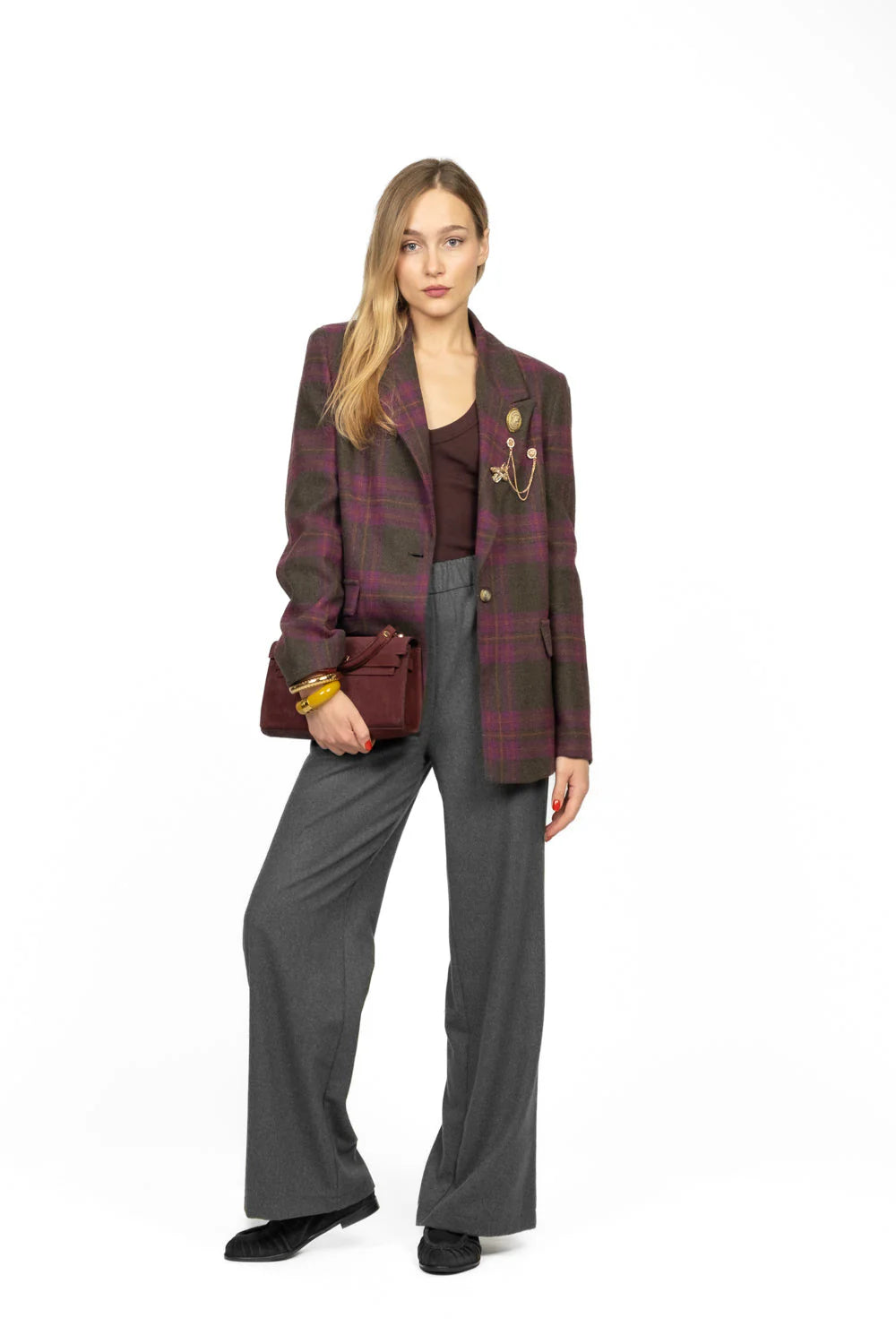 Vicolo - Pantalone palazzo flanella con elastico Art. TF1999  GRIGIO ANTRACITE