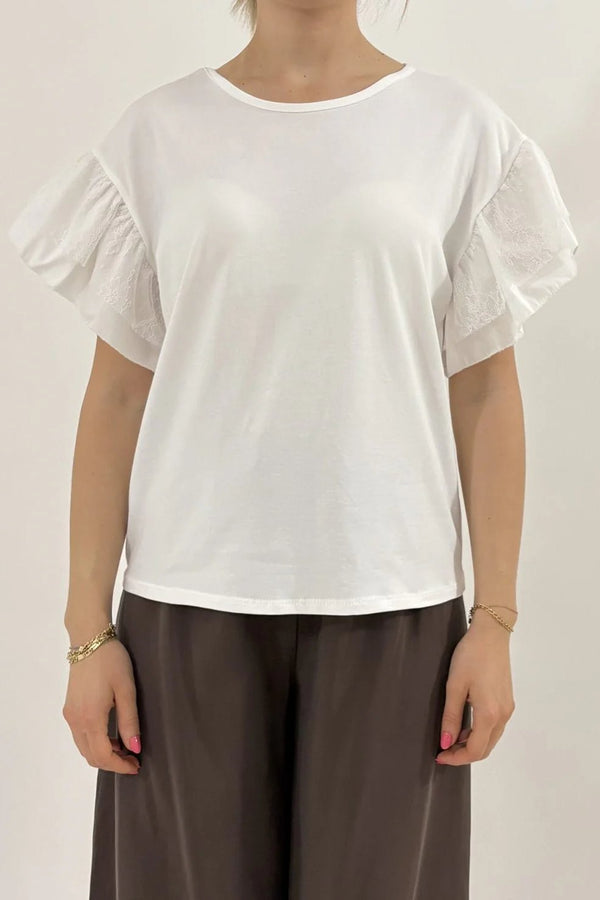 T-shirt pizzo manica bianco TJA-N138