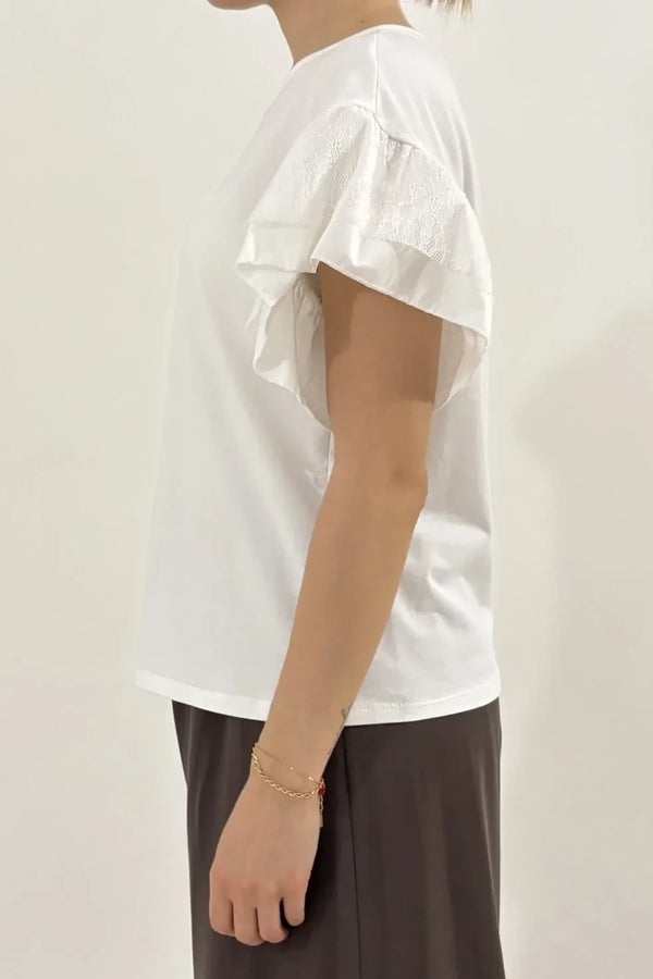 T-shirt pizzo manica bianco TJA-N138